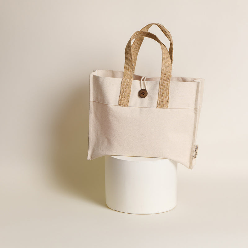 Cotton Tote Bag | Beige & White