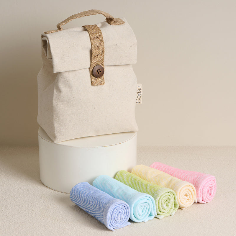 Cotton Lunch Bag | Beige & White