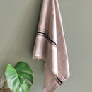Cotton Bath Towel | Striped Design | Beige & Brown | 71 x 157 cm