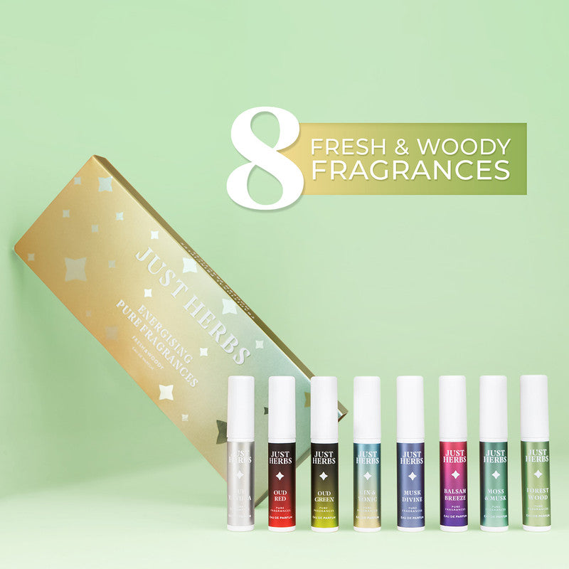Energising Pure Fragrances | Perfume | Fresh & Woody | Set of 8