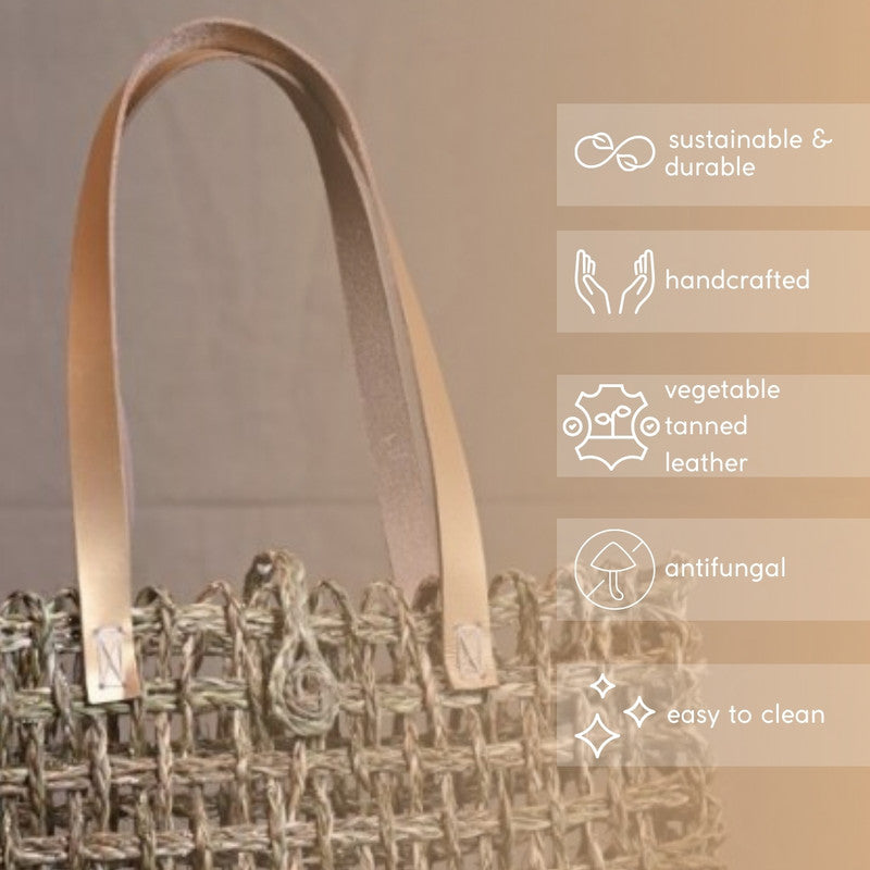 Handmade Mesh Handbag for Women | Sabai Grass | Beige
