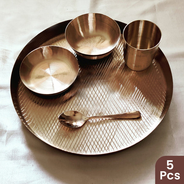 Kansa Dinner Set | Kansa Thali Set | 11 Inches Bronze Plate | Set of 5