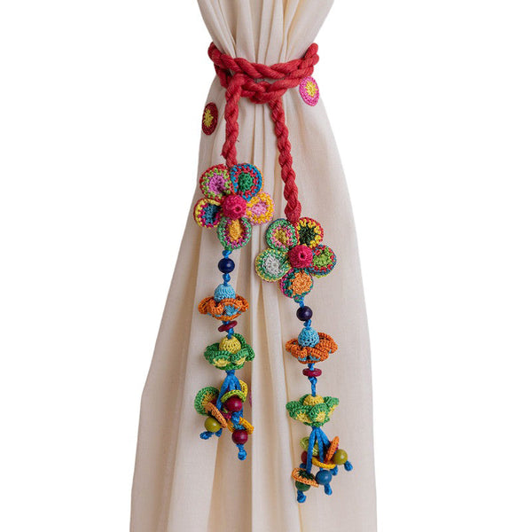 Cotton Thread Crochet Curtain Tie-Backs | Handmade | Multicolour | Set of 2
