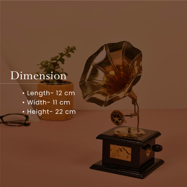 Antique Home Decor | Iron Gramophone Showpiece | Gold Finish | LxWxH - 12x11x22 cm
