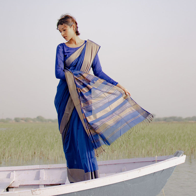 Maheshwari Silk Cotton Saree | Blue