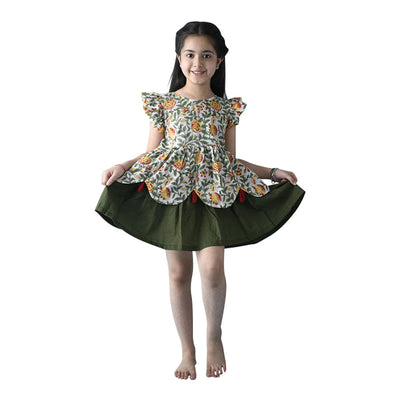 Birthday Dress | Cotton Dress for Girls | Green & White