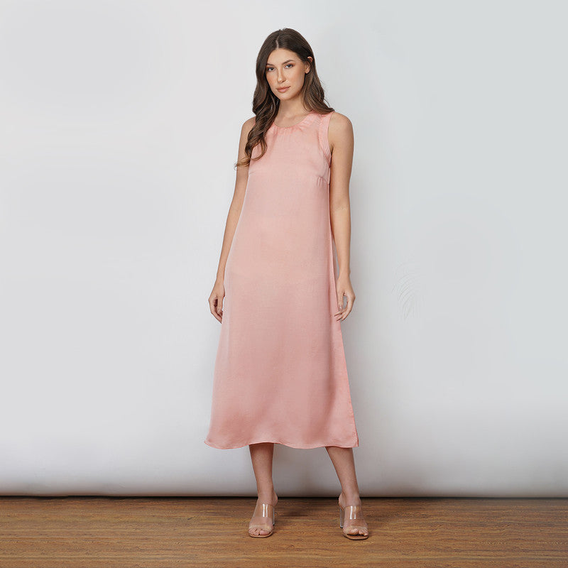 Vegan Silk Midi Dress | Sleeveless | Coral Peach