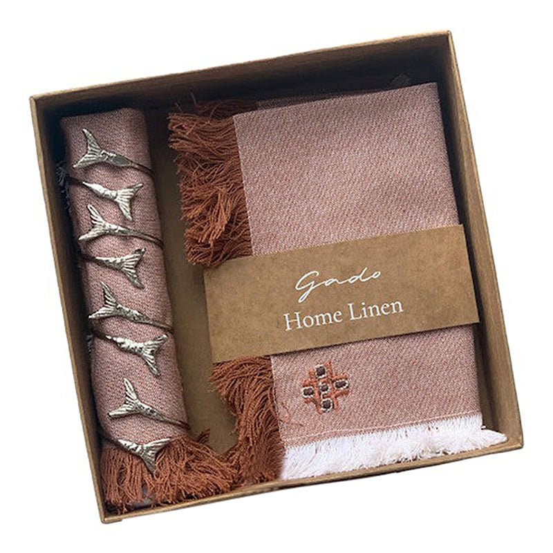Festive Gift Hampers | Serviette Gift Box | Cotton Napkins with Rings | Rust & Silver | Set of 8