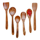 Wooden Spatula Set | Cooking & Serving Spoons | Brown | Set of 6