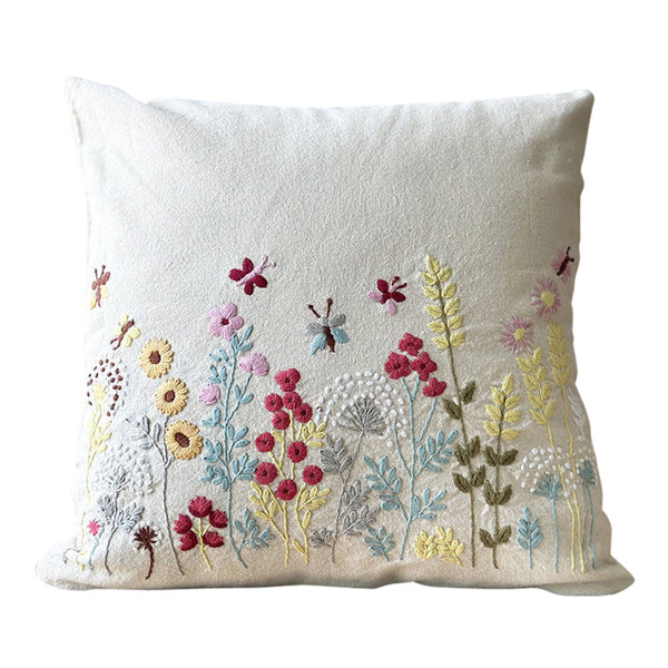 Cotton Cushion Cover | Embroidered | Beige | 45 x 45 cm