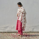 Chanderi Cotton Kurta Set with Dupatta | Block Print | Fuchsia & Ivory