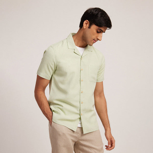 Men's Tencel Linen Shirt | Notch Collar | Pistachio Green