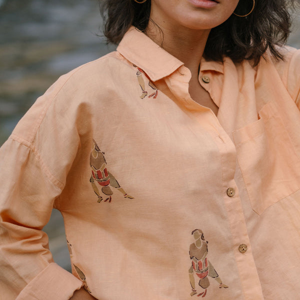 Linen Shirt For Women | Hand Painted | Peach