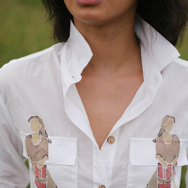 White Cotton Shirt For Women | Hand Painted