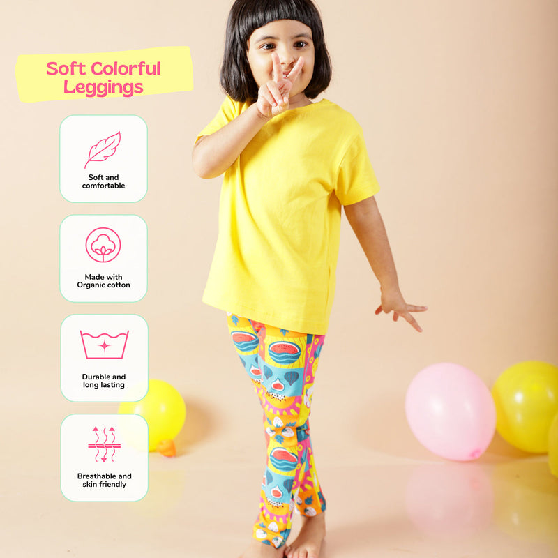 Organic Cotton Leggings for Girls | Mixed Fruit Design | Multicolour