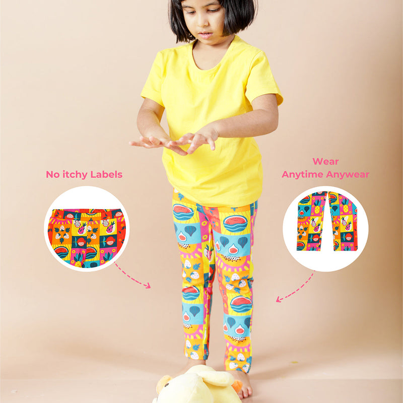 Organic Cotton Leggings for Girls | Mixed Fruit Design | Multicolour