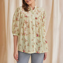 Bemberg Linen Shirt | Floral Print | Sage Green