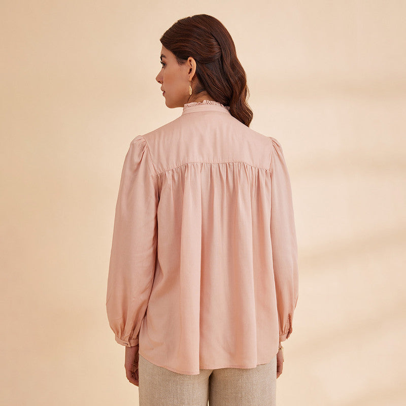Embroidered Peach Shirt for Women | Bamboo Bemberg | Full Sleeves