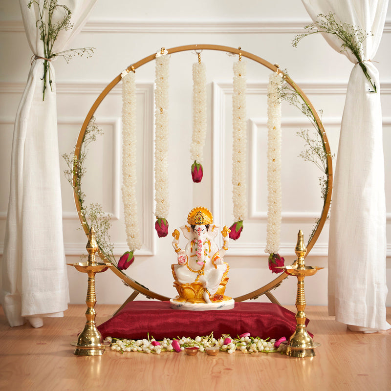 Metal Backdrop Stand for Pooja Decoration | Round Shape | Gold | 63 cm