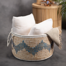 Moonj Grass Storage Basket | Beige & Blue | 40 cm