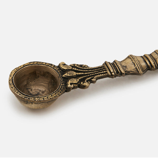 Brass Havan Spoon | Sheshnag Design | Antique Gold | 19 cm