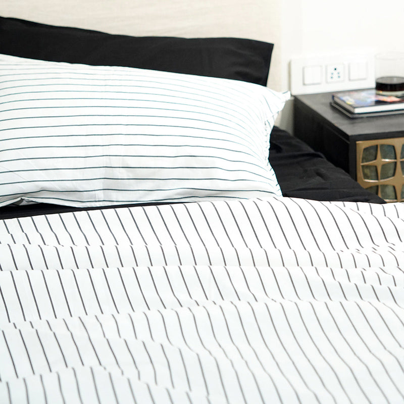 Organic Cotton Bed Sheet Set | Striped | Black
