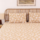 Cotton Bedsheet with Pillow Covers | Floral Print | Beige