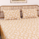 Cotton Bedsheet with Pillow Covers | Floral Print | Beige