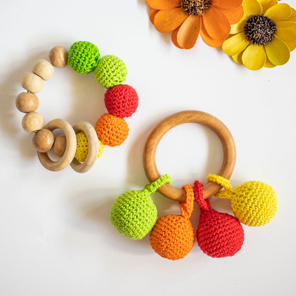 Wooden Baby Rattle & Teether Set | Ball | Multicolour