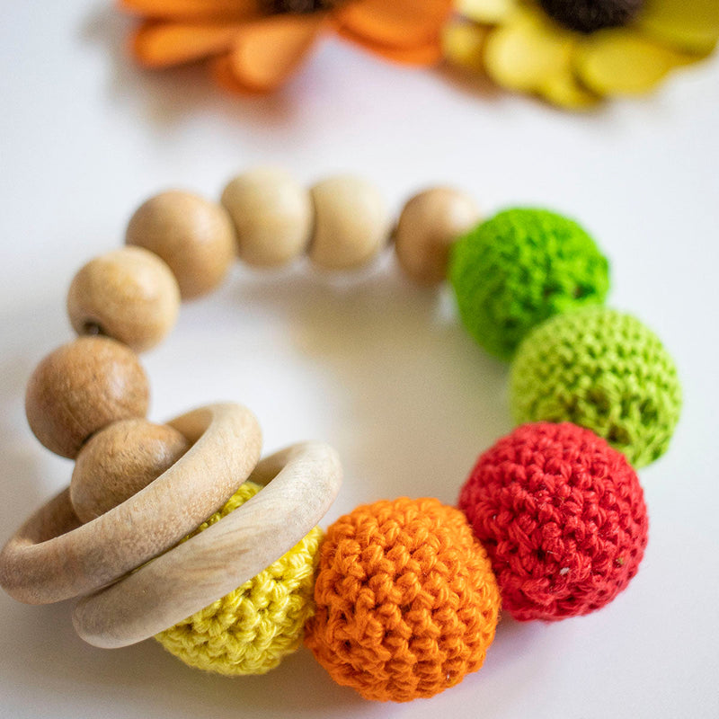 Wooden Baby Rattle & Teether Set | Ball | Multicolour