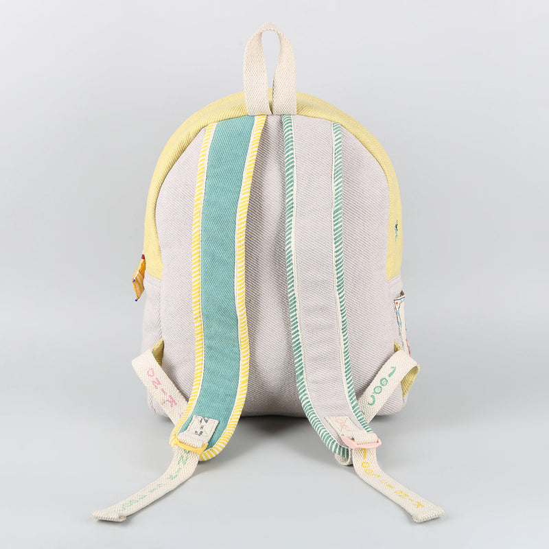 Cotton Denim Kids Backpack Bag | Grey & Yellow | 5 L
