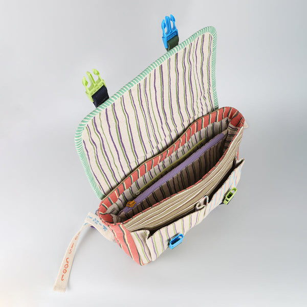 Cotton Denim Kids Backpack Bag | Striped | Multicolour | 3 L