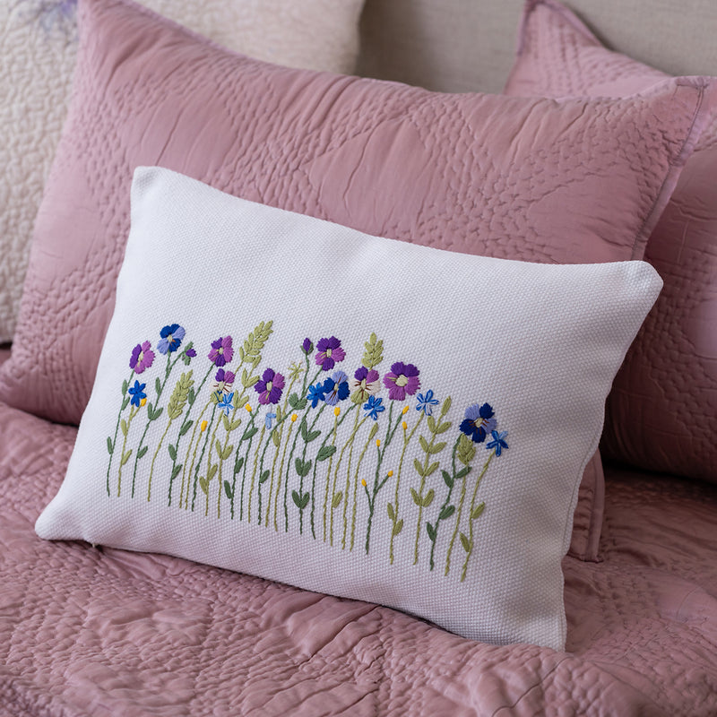 Cotton Cushion Cover | Embroidered | Grey & White
