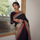 Chanderi Silk Black Saree | Handblock Print