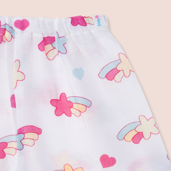 Organic Muslin Shorts Set for Baby | Shooting Stars Design | White
