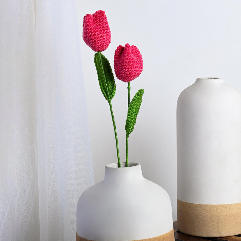 Tulip Crochet Flowers | Melon Pink | 12 inches