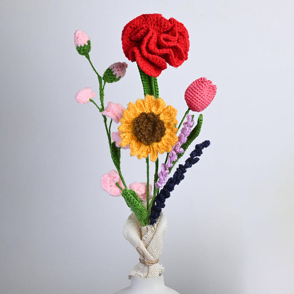 Sunflower & Lisianthus Crochet Flowers | Red & Yellow | 5 Pcs