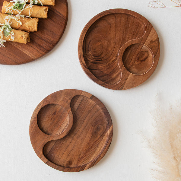 Wooden Tea Plate | Acacia Wood | Wooden Brown | Set of 2