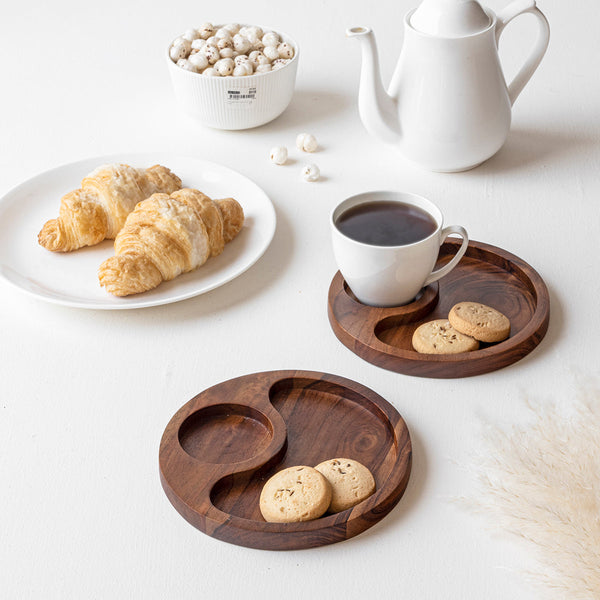 Wooden Tea Plate | Acacia Wood | Wooden Brown | Set of 2