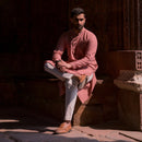 Jamdani Cotton Pink Kurta Set for Men | Kurta & Pyjama