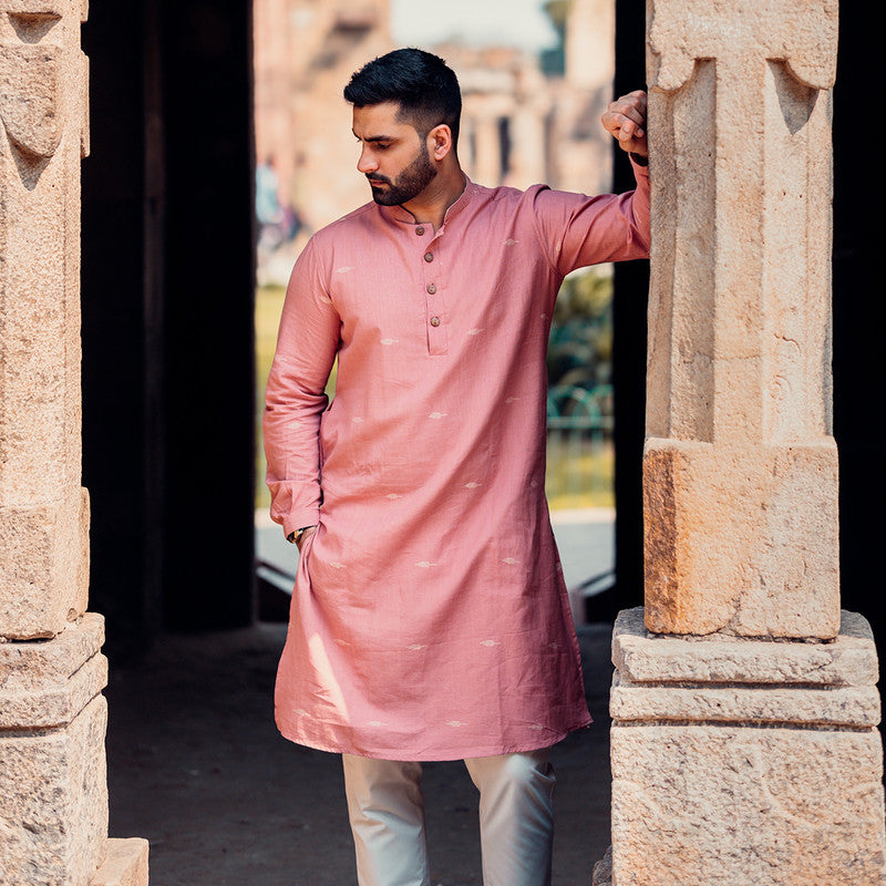 Jamdani Cotton Kurta For Men | Pink