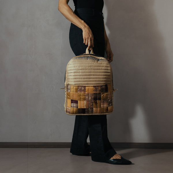 Upcycled Silk Backpack | Godhadi Patchwork | Beige
