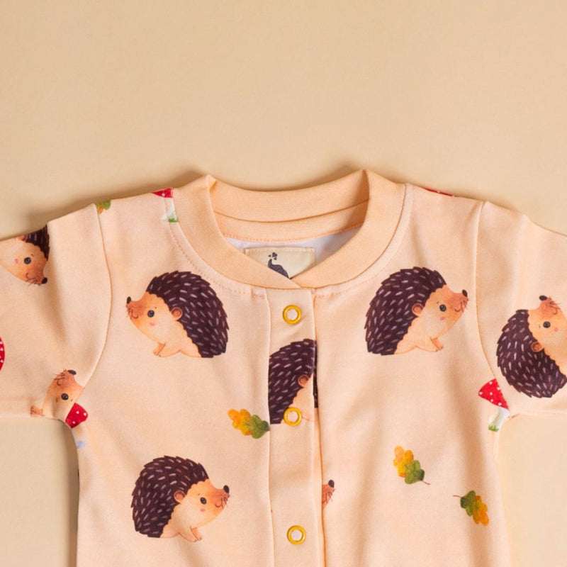 Organic Cotton Baby Onesie | Hedgehog & Hearts Design | Brown