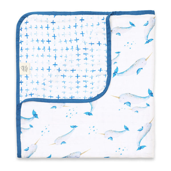 Newborn Baby Gifts | Blanket & Pillow Set | Fish Print | Blue