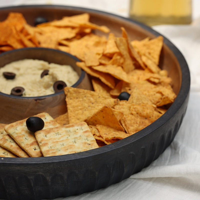 Wooden Chip and Dip Platter | Brown | 15 inches