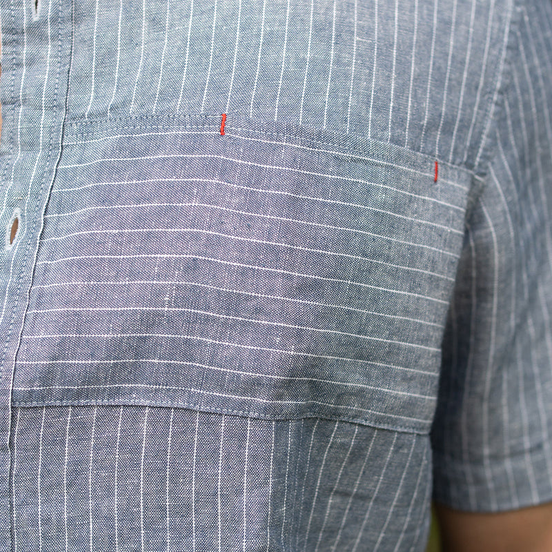 Navy Blue Shirt for Men | Pure Linen | PinStriped | Full Sleeves
