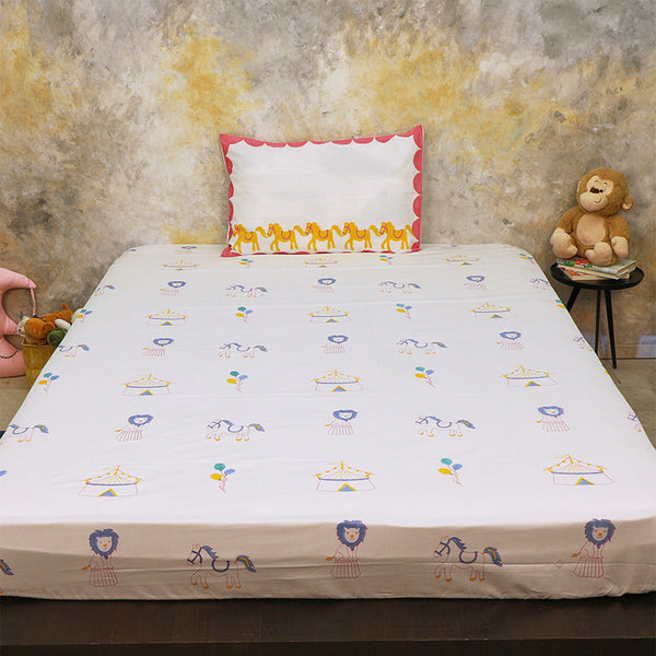 Cotton Bedsheet Set for Kids | Jungle Print | White & Pink