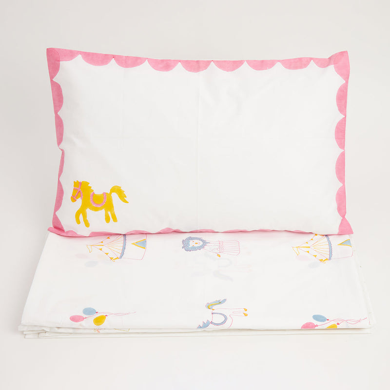 Cotton Bedsheet Set for Kids | Jungle Print | White & Pink