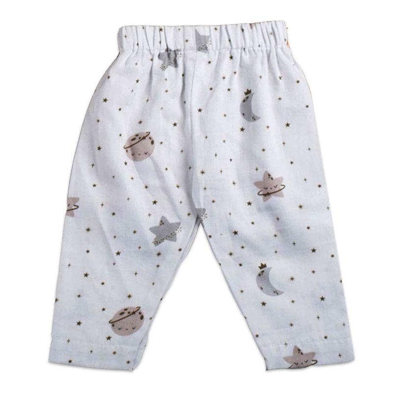 Organic Cotton Nightsuit for Babies & Kids | Stars & Moon Print | White & Grey