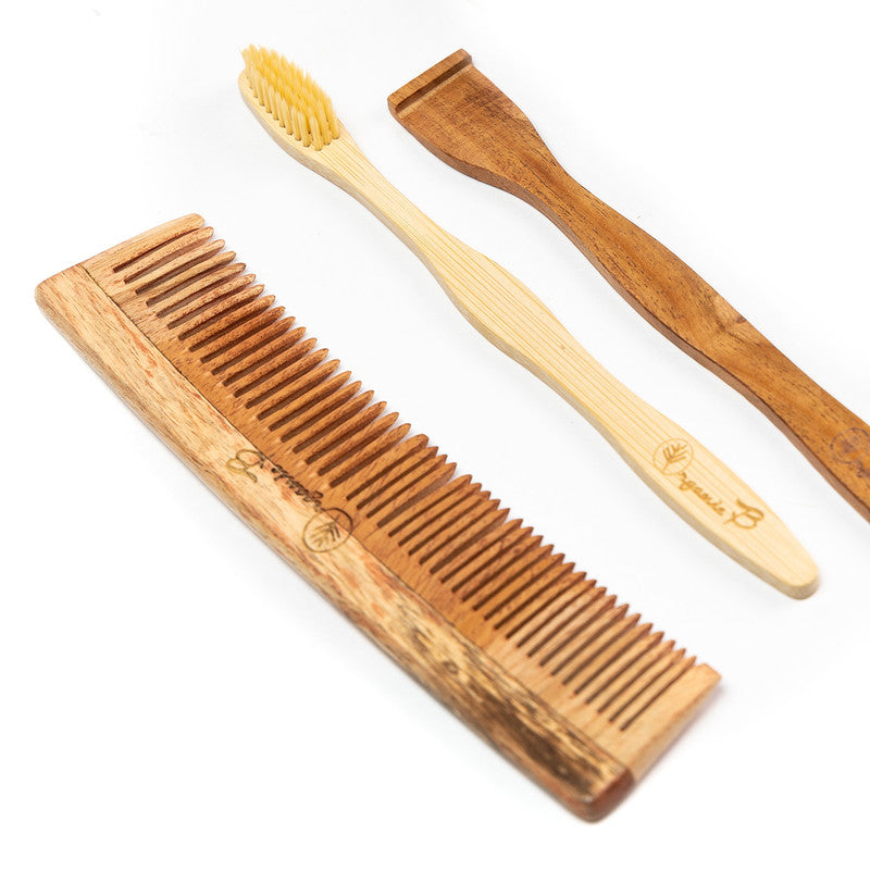 Oral Care Kit with Loofah & Comb | Anti-Microbial Properties | Set of 5